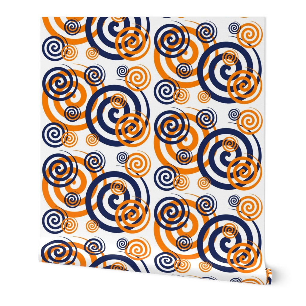 Navy Blue Orange Coral Swirls