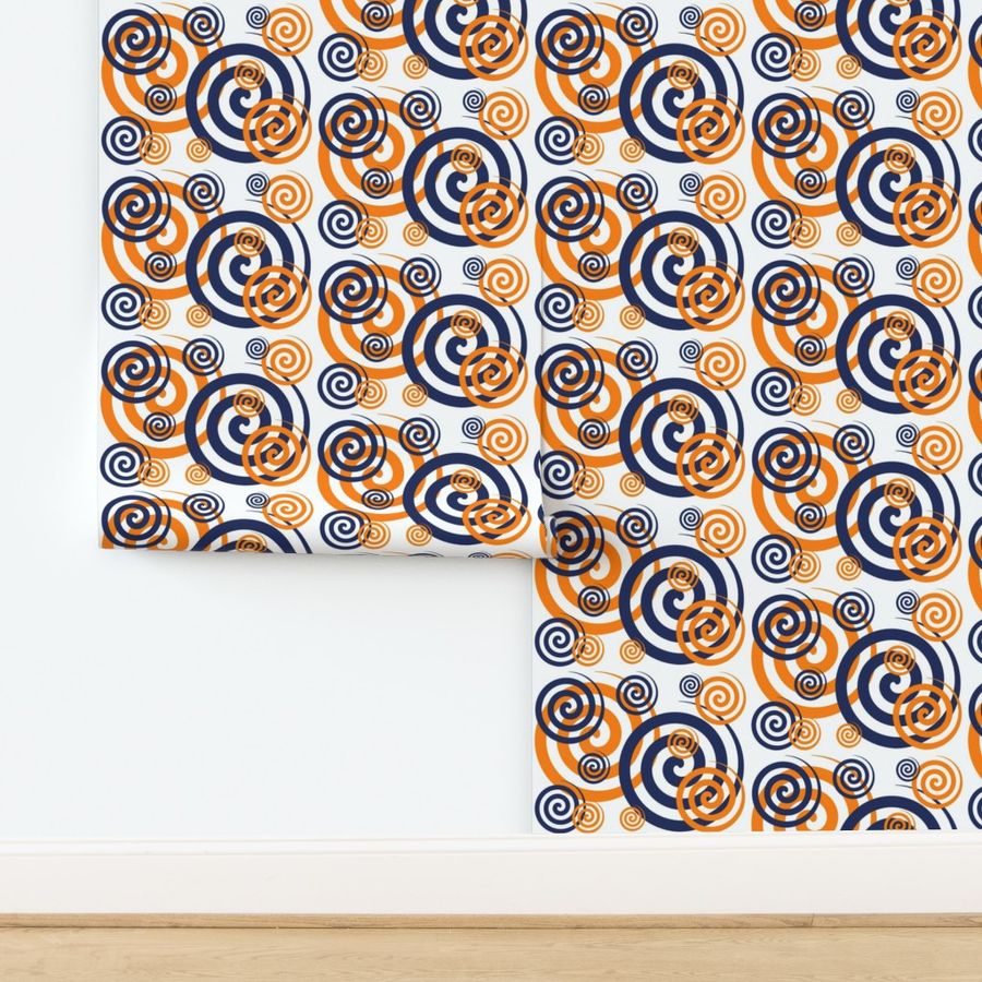 Navy Blue Orange Coral Swirls