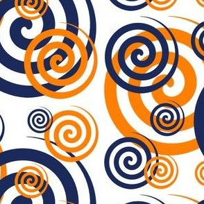 Navy Blue Orange Coral Swirls