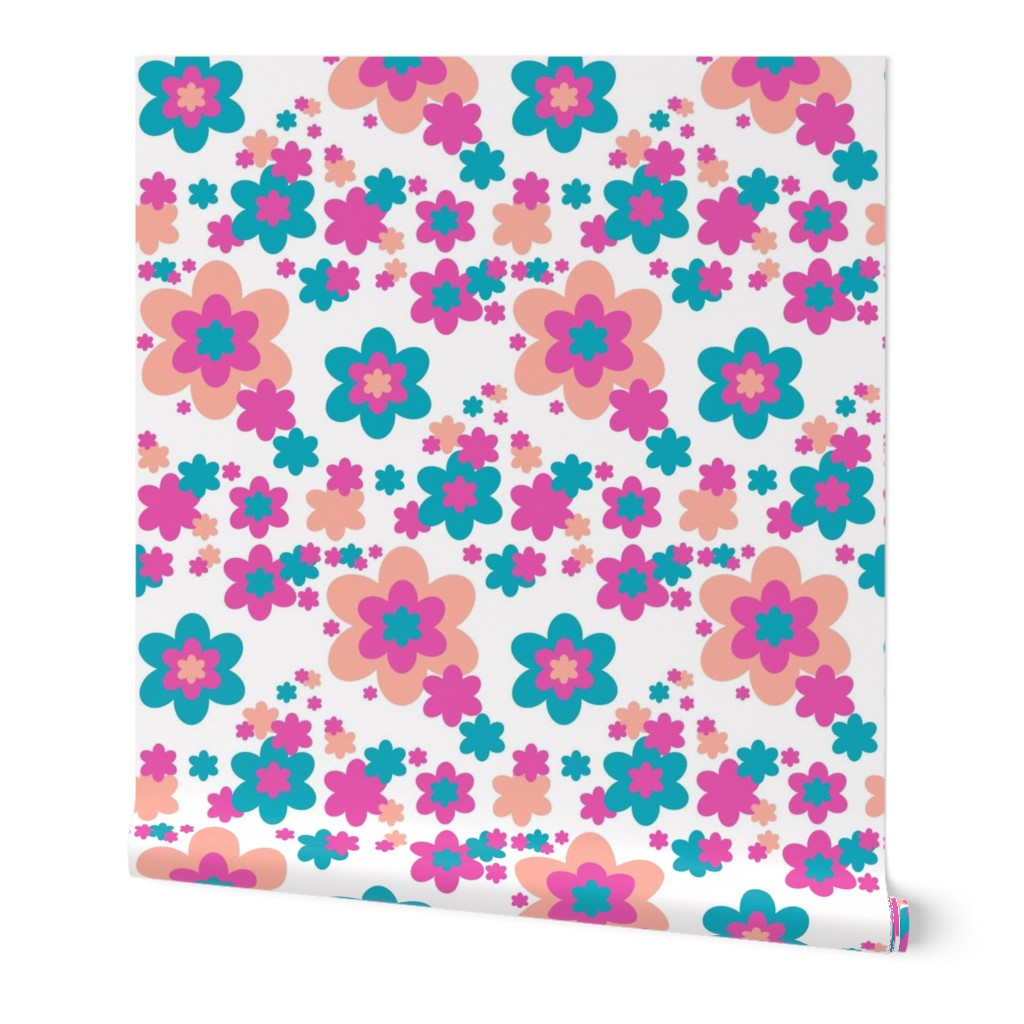  Teal Turquoise Blue Pink Coral Hot Pink Flower Floral Pattern