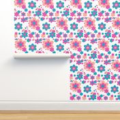  Teal Turquoise Blue Pink Coral Hot Pink Flower Floral Pattern