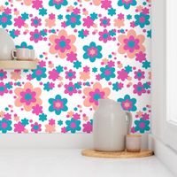  Teal Turquoise Blue Pink Coral Hot Pink Flower Floral Pattern