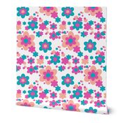  Teal Turquoise Blue Pink Coral Hot Pink Flower Floral Pattern