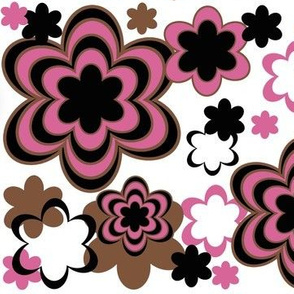 Hot Pink Brown Black Abstract Floral Flower Print