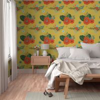 Flower Print in Yellow Background