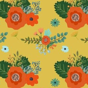 Flower Print in Yellow Background