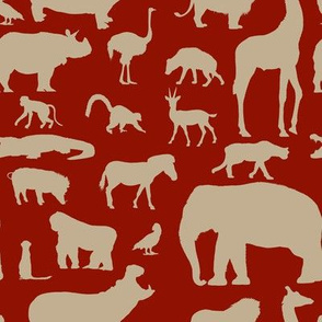 African Animals - Khaki/Burgundy