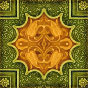 Floral Tile in Orange, Yellow and Greens