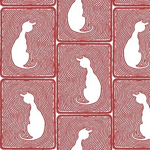 Stripey Cat Tiles in Red and White