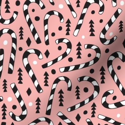 Christmas candy canes cool geometric seasonal illustration scandinavian style holiday theme in pink black and white