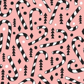 Christmas candy canes cool geometric seasonal illustration scandinavian style holiday theme in pink black and white