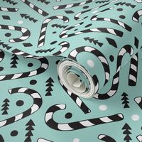 Christmas candy canes cool geometric seasonal illustration scandinavian style holiday theme in mint black and white
