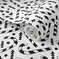 Christmas candy canes cool geometric seasonal illustration scandinavian style holiday theme in black and white