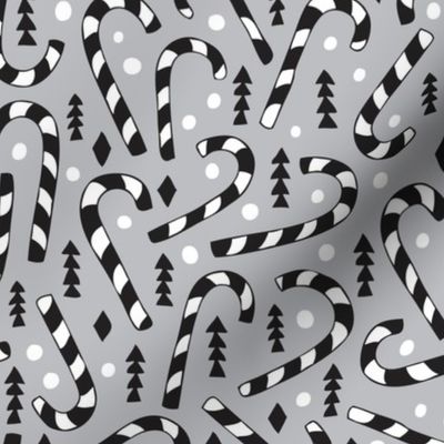 Christmas candy canes cool geometric seasonal illustration scandinavian style holiday theme in gray black and white