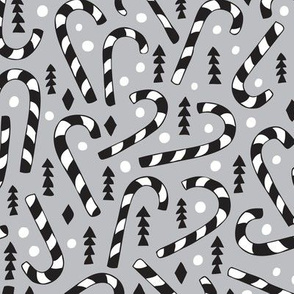 Christmas candy canes cool geometric seasonal illustration scandinavian style holiday theme in gray black and white