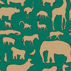 African Animals - Jungle Green/Tan