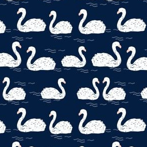 Swans in the Pond - Navy (Smaller) by Andrea Lauren