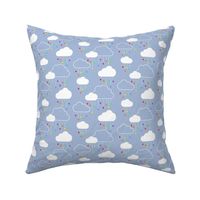 Small Clouds - White on Gray-Blue with Rainbow Raindrops