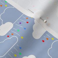 Small Clouds - White on Gray-Blue with Rainbow Raindrops