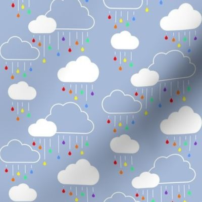 Small Clouds - White on Gray-Blue with Rainbow Raindrops