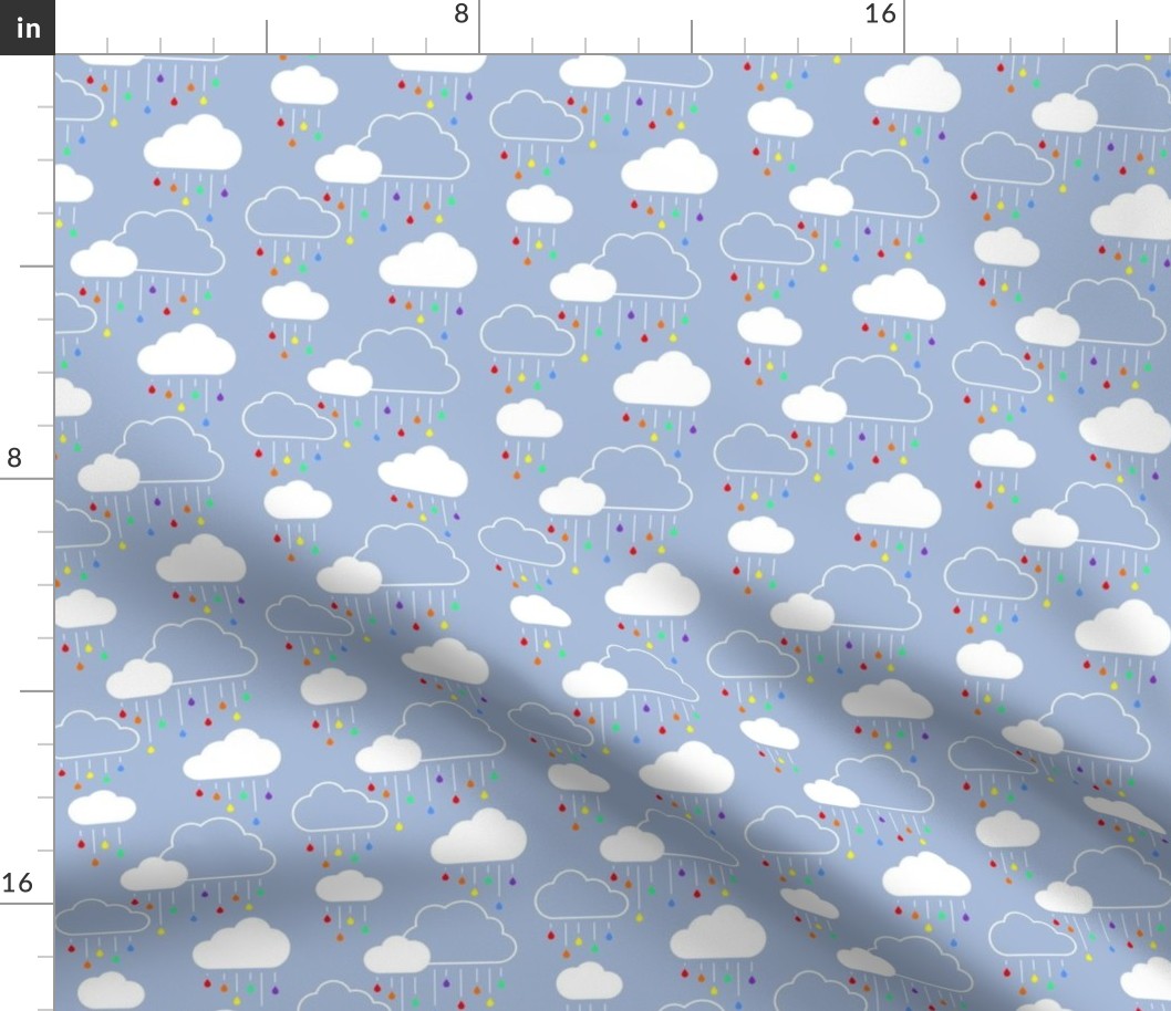 Small Clouds - White on Gray-Blue with Rainbow Raindrops