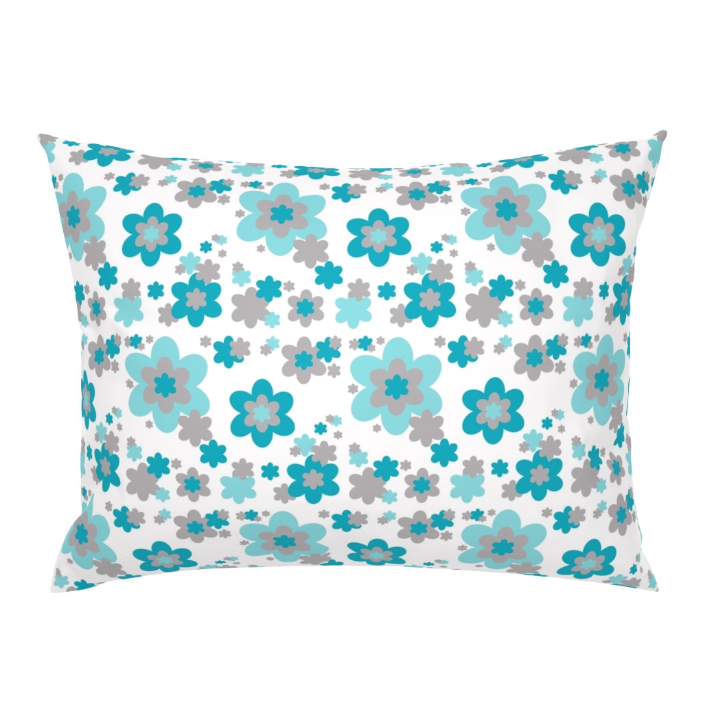 Turquoise Teal Blue Grey Gray Floral Flower Pattern