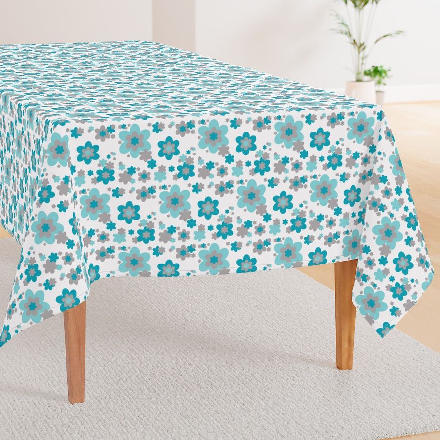 Turquoise Teal Blue Grey Gray Floral Flower Pattern