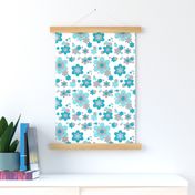 Turquoise Teal Blue Grey Gray Floral Flower Pattern