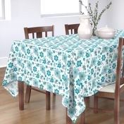 Turquoise Teal Blue Grey Gray Floral Flower Pattern