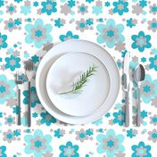 Turquoise Teal Blue Grey Gray Floral Flower Pattern