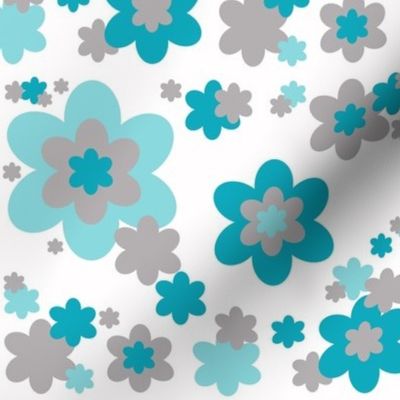 Turquoise Teal Blue Grey Gray Floral Flower Pattern