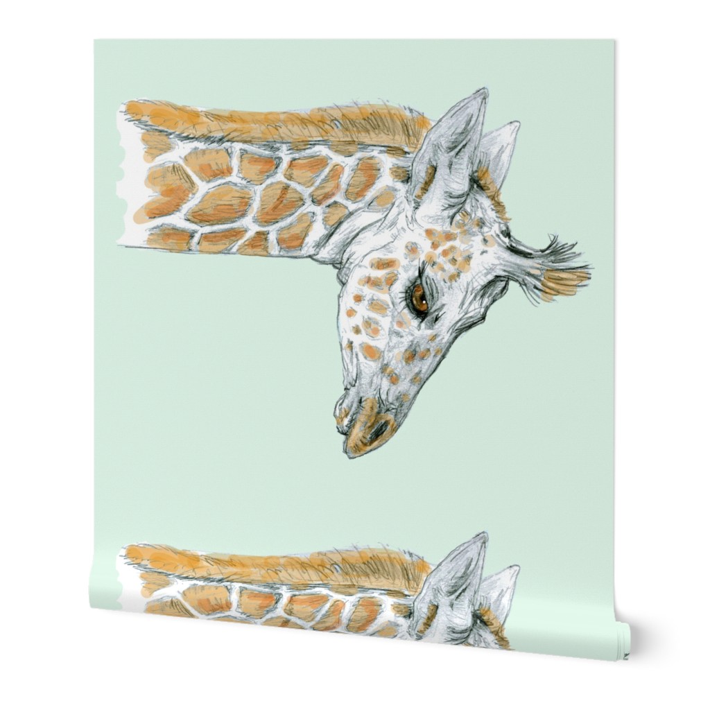 Custom Sized Baby Giraffe on Grayed Mint