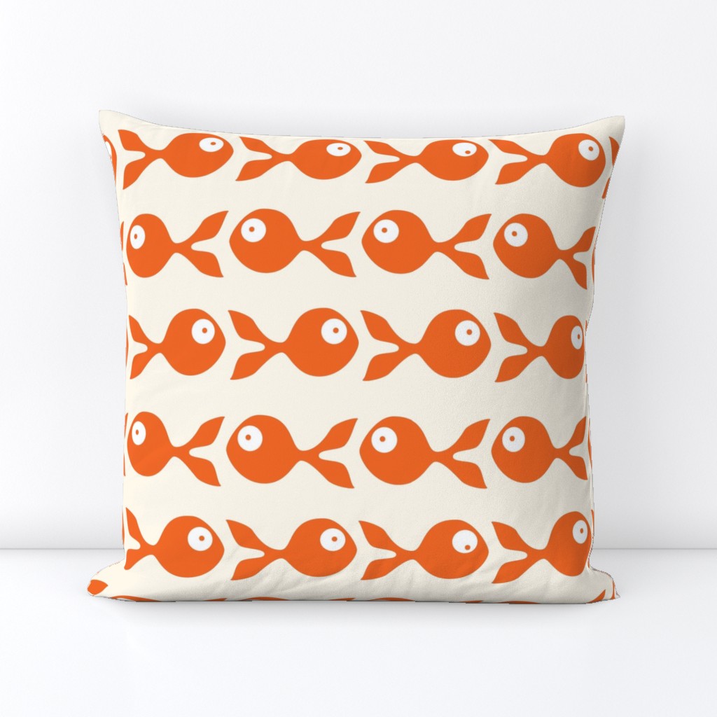large - little fish swimming in orange on natural