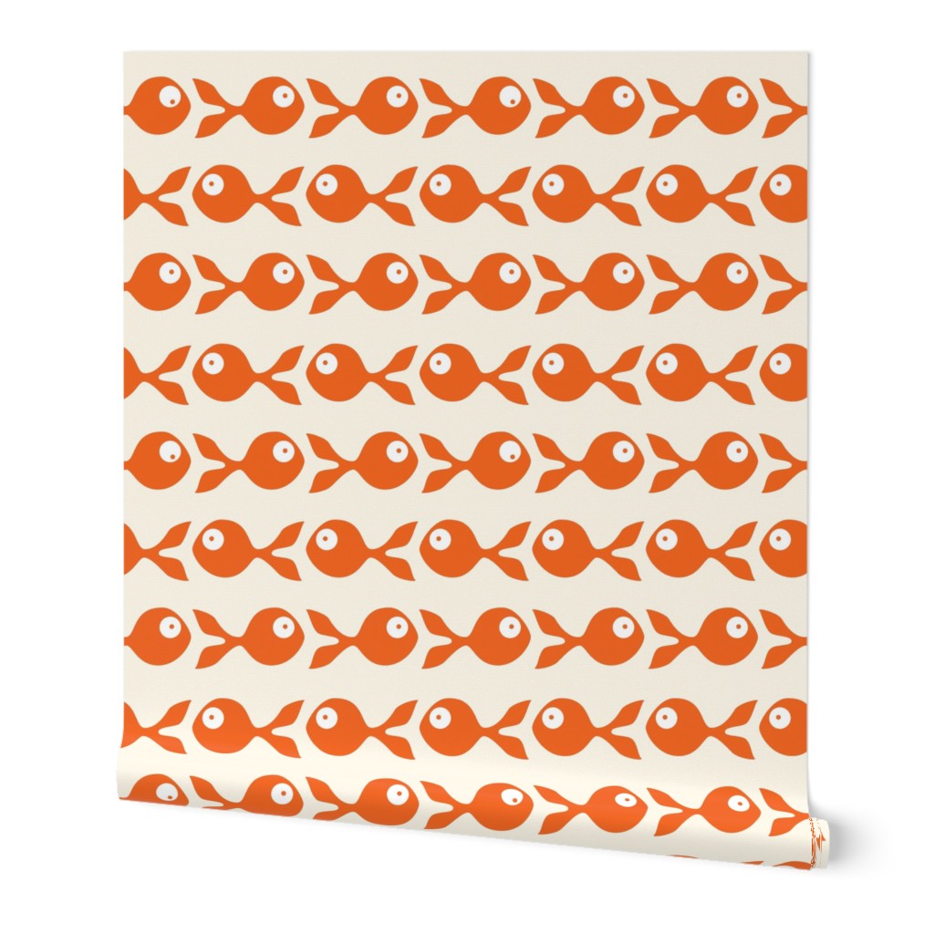 large - little fish swimming in orange on natural