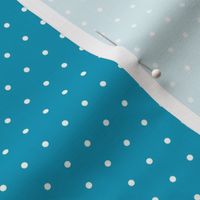 Classic Small White Dots on Bold Teal Blue Background, Geometric White Swiss Polka Dots