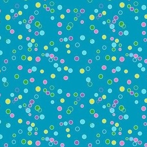 Confetti Pop Bubbles, Dots and Circles in Bright Pink, Green, and Yellow on Teal Blue