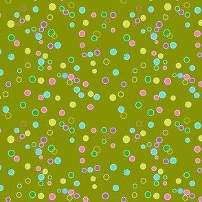 Confetti Pop Bubbles, Dots and Circles in Bright Pink, Green, and Yellow on Dark Sage Background