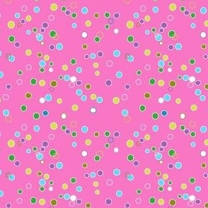 Confetti Pop Bubbles, Dots and Circles in Bright Pink, Green, and Yellow on Pink