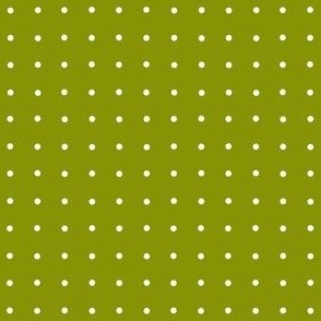 Classic Small White Dots on Bold Olive Green Background, Geometric White Swiss Polka Dots