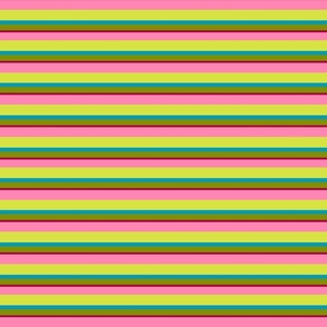 Bold Colorful Horizontal Stripes, Neon Colors Pink, Lime Green, Blue, Green Large Scale