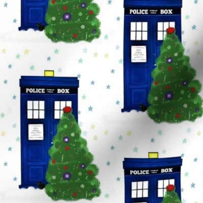 Winter Police Box Christmas Trees and Stars