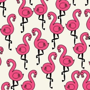 wonderland flamingos // pink and cream tropical bird fabric illustration fairy tale print