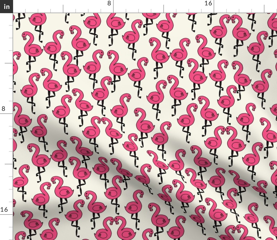 wonderland flamingos // pink and cream tropical bird fabric illustration fairy tale print