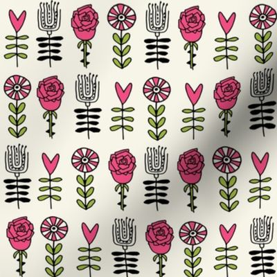 wonderland roses // pink heart pink roses flowers queen of hearts fairy tale fabric pattern