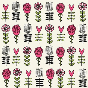 wonderland roses // pink heart pink roses flowers queen of hearts fairy tale fabric pattern