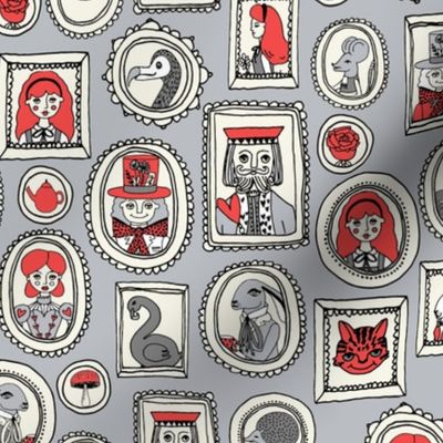 wonderland portraits // alice in wonderland and mad hatter and tea party and cat illustration pattern print