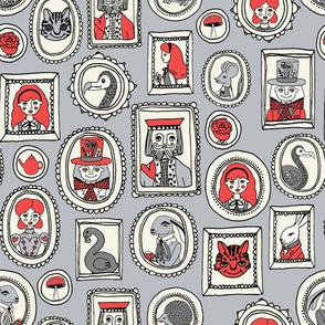 wonderland portraits // alice in wonderland and mad hatter and tea party and cat illustration pattern print
