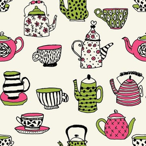tea cups tea party // tea cup british hand-drawn illustration pattern girls print