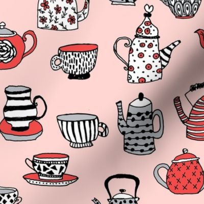 tea cups tea party // alice in wonderland mad hatter tea party hand-drawn illustration pattern