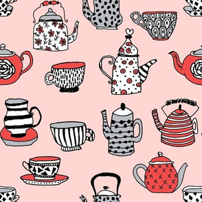 tea cups tea party // alice in wonderland mad hatter tea party hand-drawn illustration pattern